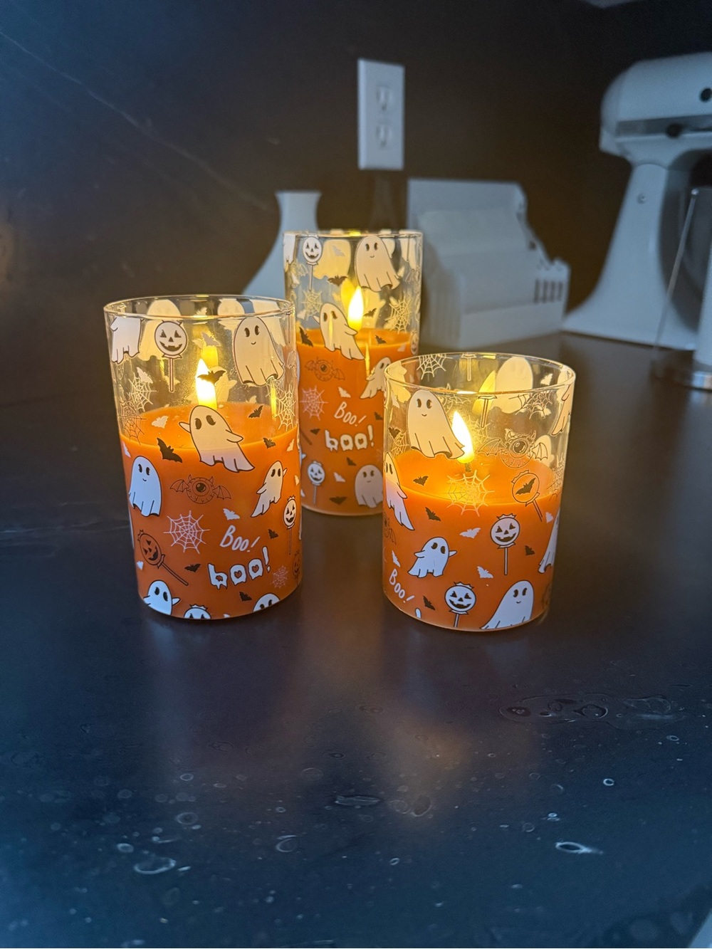 Halloween Ghost, Pumpkins, Spiders, Bats and more LED Votive Candle Set - Orange
